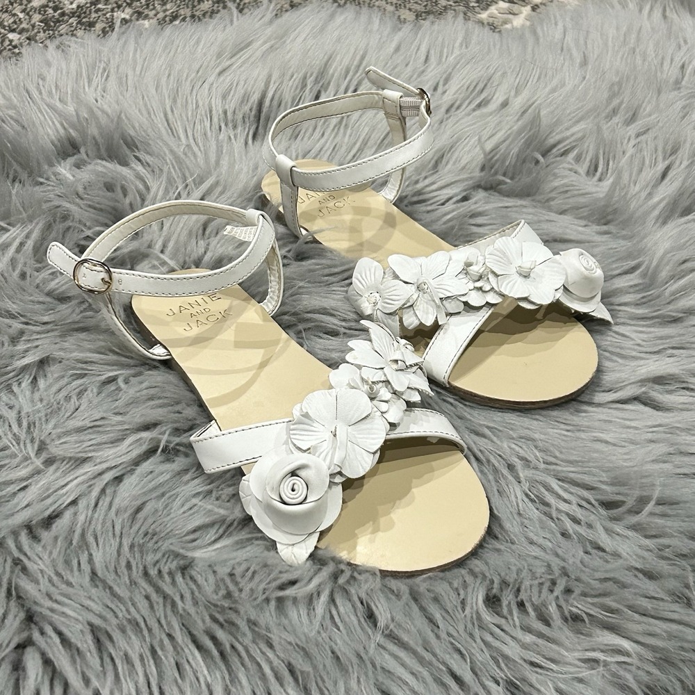 Janie & Jack Girls White Floral Flats Sandals Size 2Y